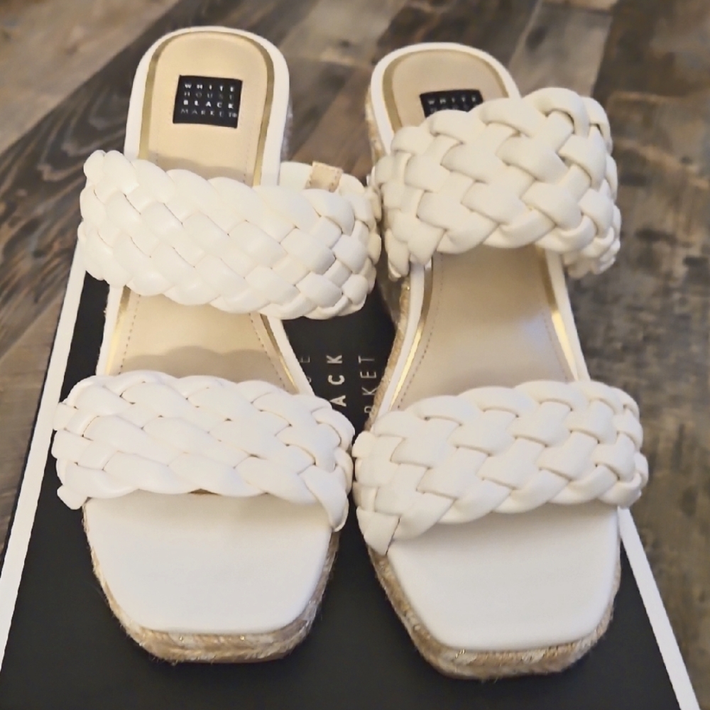 Ecru House Black Market White Braided Slide Sandals